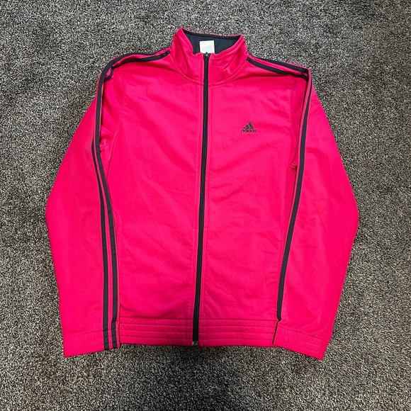 adidas Other - Adidas Track Jacket Unisex Large Pink Excellent 3-Stripes Full Zip Mock Neck
